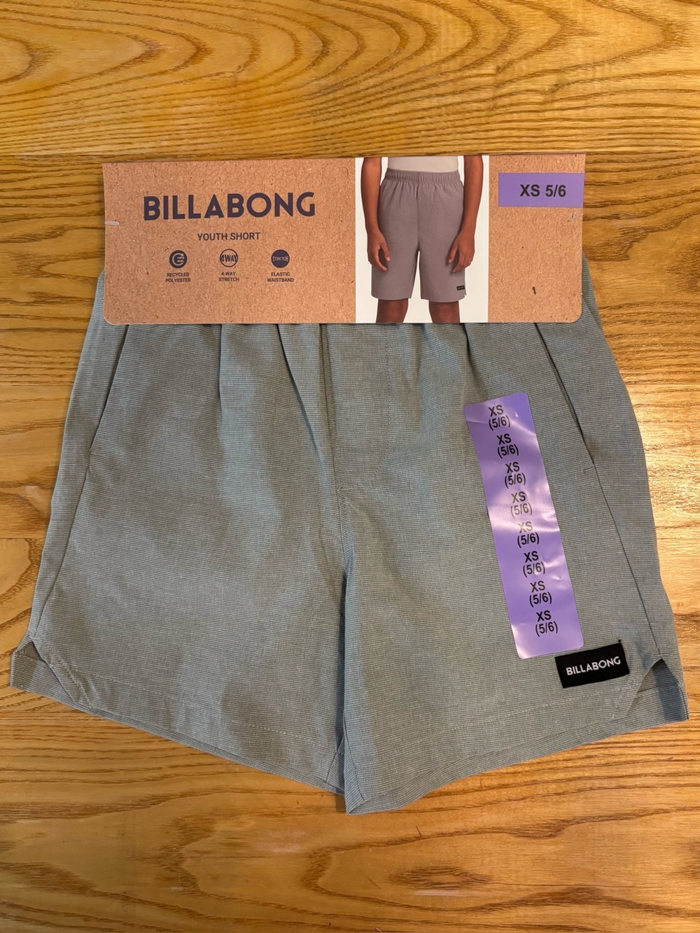 Billabong Kids' Light Gray Elastic-Waist Shorts Sz XS 5 6 Hybrid Pull On NWT